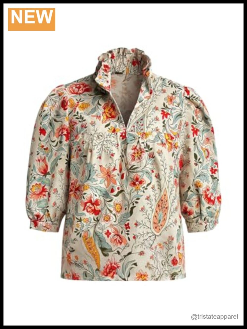 Women's Boho Floral 3/4 Sleeve Collared Blouse Summer Vacation Top